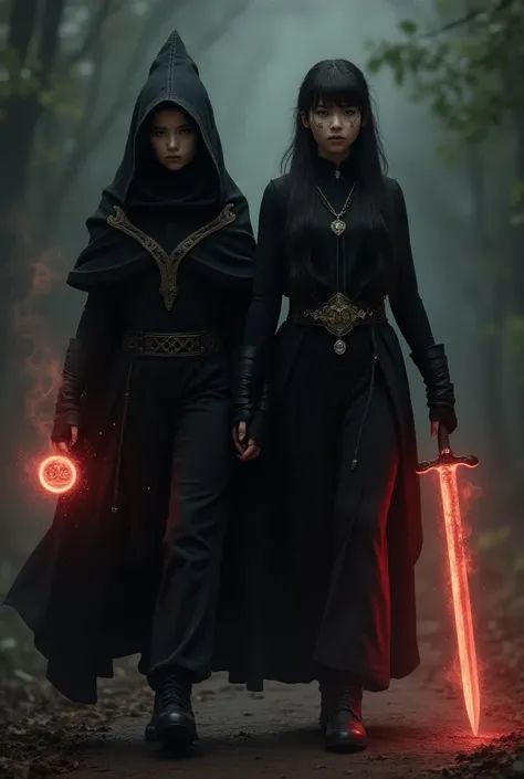  In a setting shrouded in darkness and magic ,  two beings of power and mystery walk side by side . The first,  a young wizard with deep and white eyes ,  with half of her face painted black , exuding an enigmatic aura.  Dressed in a long cloak with a high...