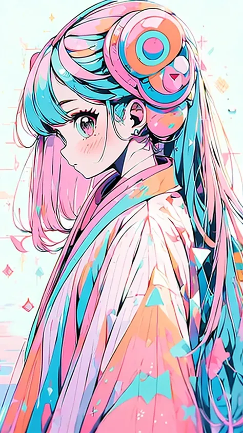 masterpiece, 最high quality,   Hatsune Miku，high quality, Super detailed,   best quality,     insanely detailed  , beautiful, masterpiece, light pink and light blue and light orange pink and light lime