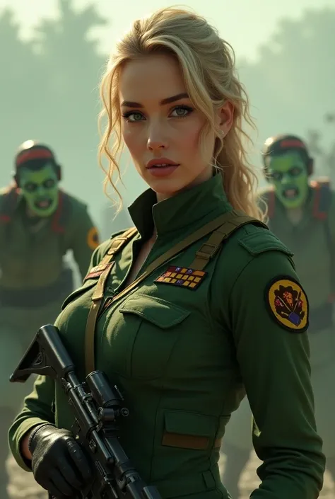 Jennifer Lawrence in special force suit, natural breast, high resolution, realistic art, fighting zombies, 1 mature female, 1 milf, solo, in roof top, green blood splatter, serious face, mouth closed ray tracing, perfect lighting, perfect detail,