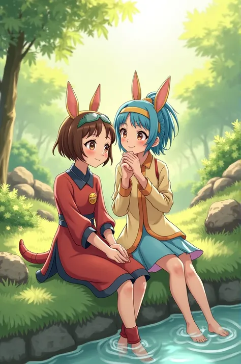  A drawing of Tau and Kerana in nature , focused only on them ,  could show Tau with a vibrant and cheerful expression ,  perhaps with bright colors in their clothing .  Kerana could be by their side ,  with a calm and elegant expression ,  with details th...