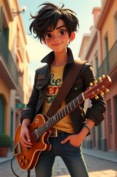 ### Leo
-  **appearance**:  Leo is a young man with a slim build ,  with an average height . He has dark hair,  slightly curly and a little messy , which gives him a carefree air.  style His eyes are deep brown and always reflect his passion for music.
- *...