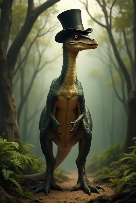 A velociraptor with a realistic top hat