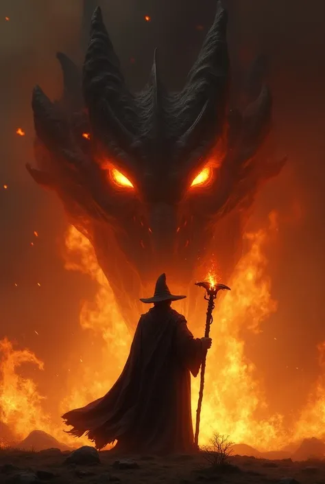 That you hold a cane in the hand and the face of a dragon in the background of a burning background, but dont alter the dimensions of the image,  but the wizard whose eyes burn fire and the biggest dragons head, The staff that looks the most powerful and t...