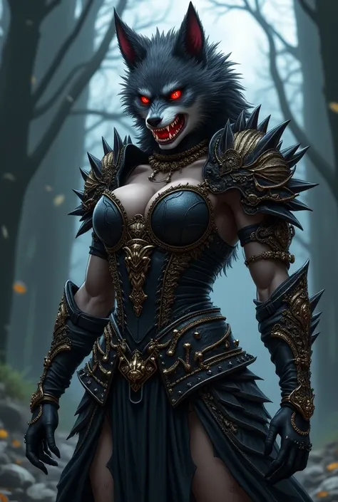 Female Werewolf wearing ancient gothic armor anime-style 