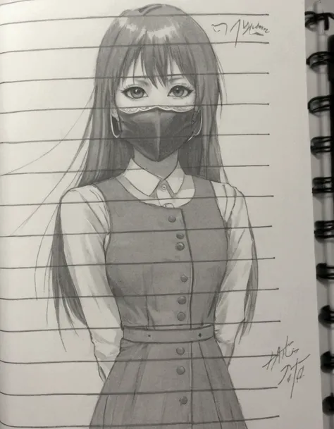 Sketches of a woman with a mask on her face, inspired by Jin Homura,   of an anime heroine , anime shading, anime shading), Inspired by Ayami Kojima, anime sketch, an anime drawing, anime woman, An anime girl, female anime character, as an anime character,...