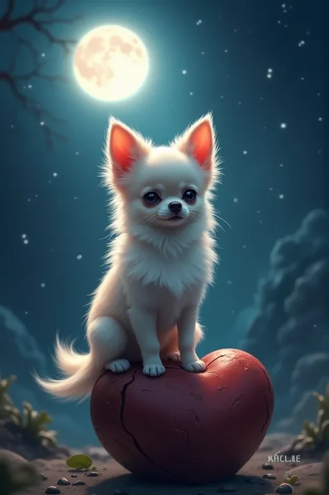 A spitz is a chiouaoua at night on a moonlit heart