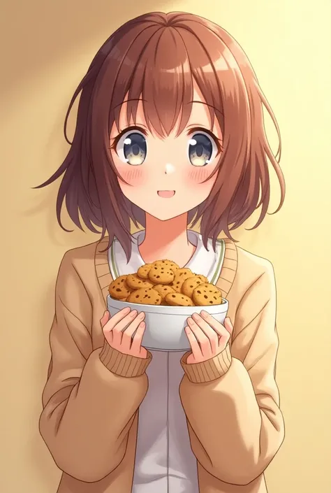 anime girl holding a bowl of звезда cookies with a smile, snining звездаs, with звездаs, lots of звездаs, аниме стиль мое, звезда(небо) звездаry_небо, юруюри, аниме еда, чихо, в стиле Kantai collection, ест лапшу, having a snack, many звездаs, звездаs as p...