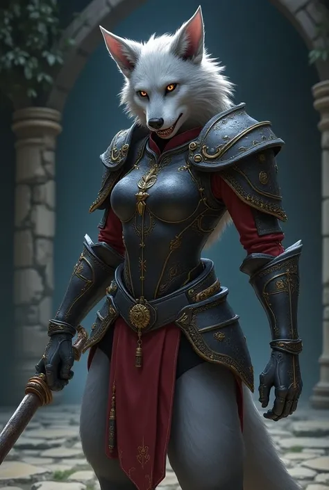 Female Werewolf wearing ancient nurse armor anime-style 