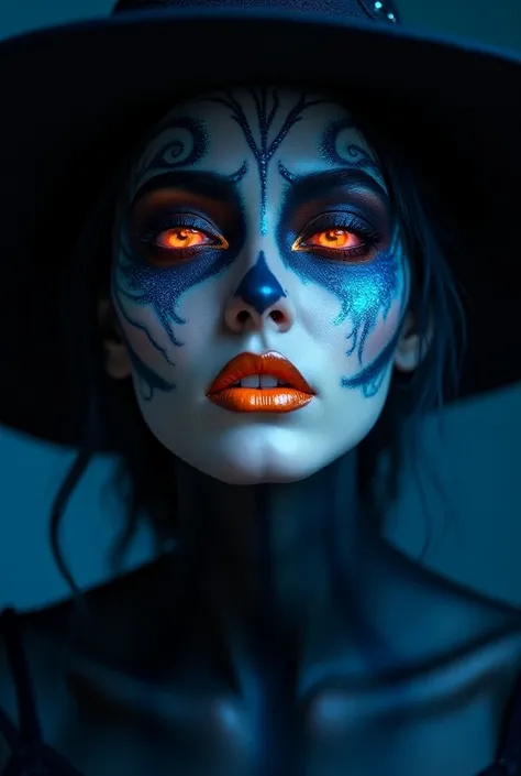 Halloween witch makeup images blue and orange colors