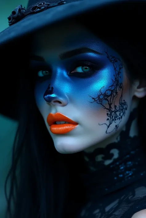 Halloween witch makeup images blue and orange colors