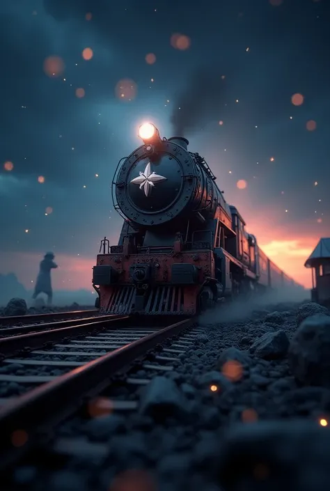   concept art close-up of a train on a track with stars around, ,  inspired by Shubun Tensho  , ,  featured in zbrush central  , retrofuturism, nebulae !!, nebulae ,   turbulence  ,  Neo-Brutalist ,  nebulae ,  Nebula ,  goodwill ,  new  ,  logo ,   bullet...