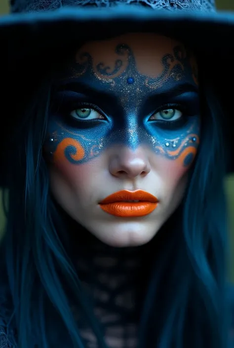 Halloween witch makeup images blue and orange colors