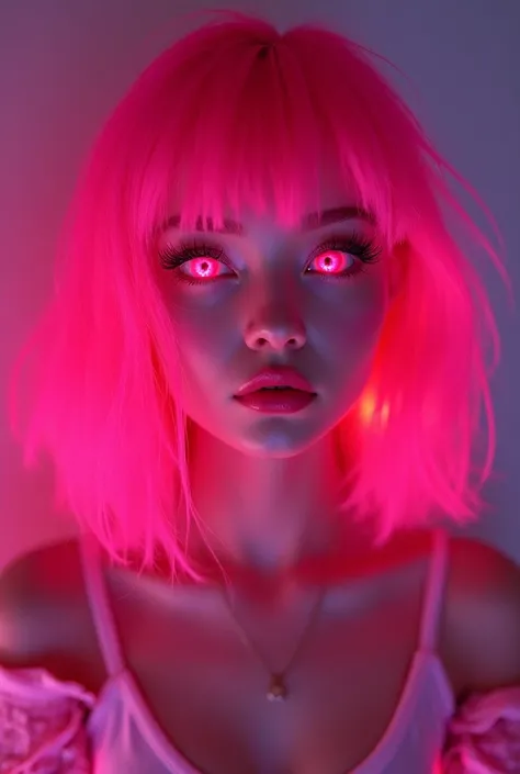  Better quality:1.2), extremely detailed, A girl with hot pink hair and hot pink eyes 