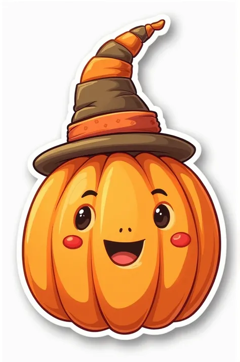 Give me a sticker of a pumpkin with a hat on it 