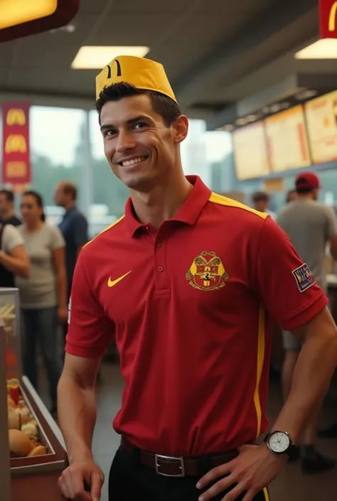 A picture of Cristiano Ronaldo working as a McDonald employee
