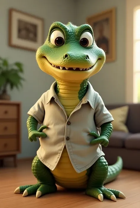 Friendly animated caiman with button down shirt
