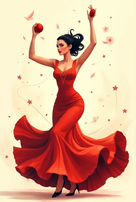 Simple 2D drawing .  Woman dancing flamenco, and a woman has castoniets in her hands