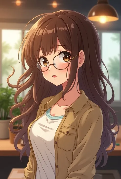 Une photo de profils 
Dans le thème cute manga
Une fille 
Cheveux brun 
Yeux brun 
Tenue casual chill 
Starbucks 
Avec des lunettes.