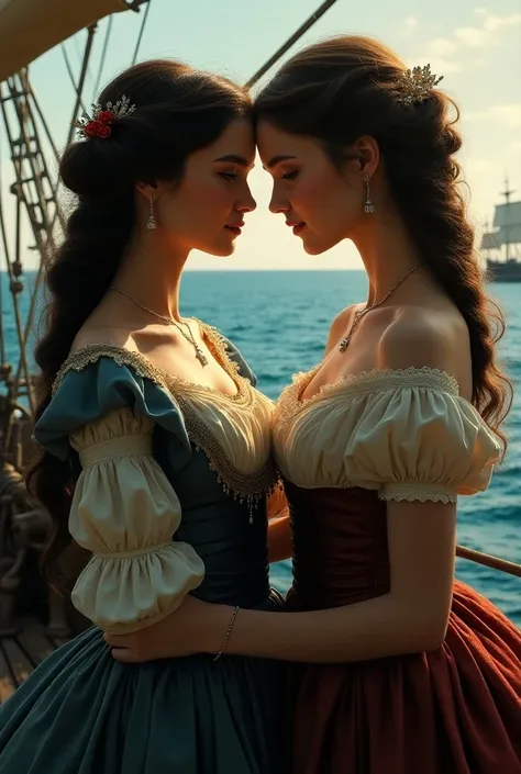  Create a Fanfic cover with the name  "Drifting Hearts " What happened in the 17th century between two women ,  a pirate and a woman from a rich family destined for an arranged marriage.