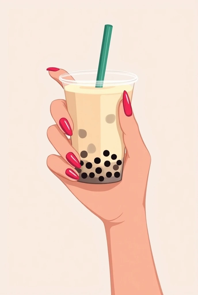 a hand with a nail extension holding a boba milktea clip art