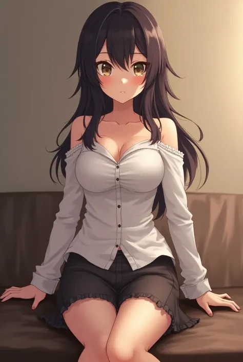 A young girl, Sexy very busty anime in shirt