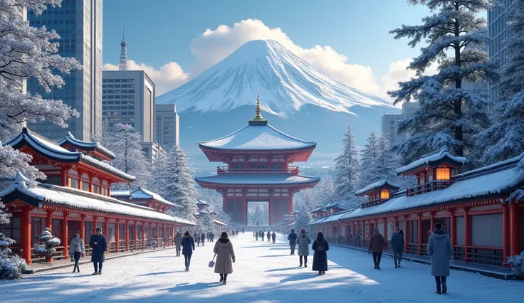 Create a scene of Tokyo in winter