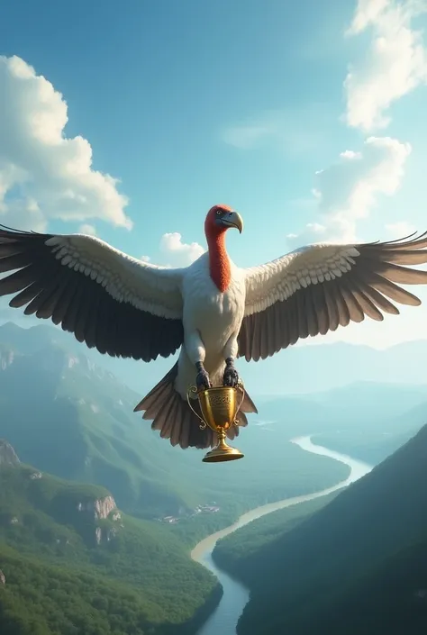 Create a flying king vulture  , Flying holding a large trophy