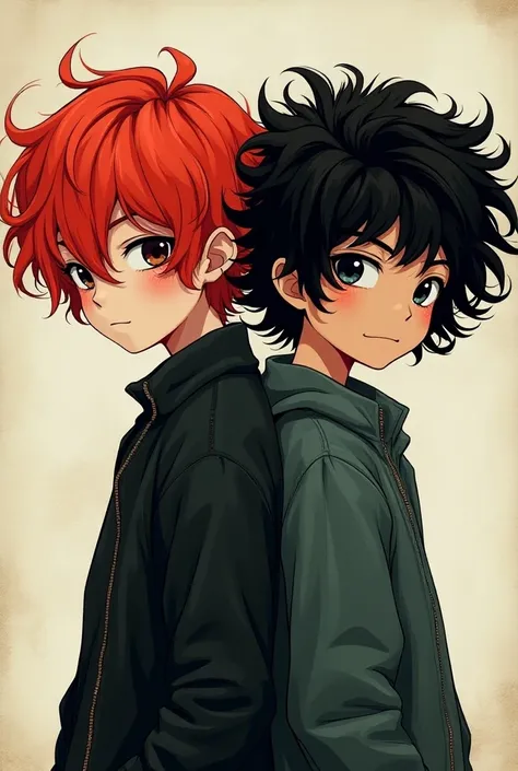 book cover, Let there be a red-haired TEENAGER with half-loose clothing on the cover and another TEENAGER with curly black hair