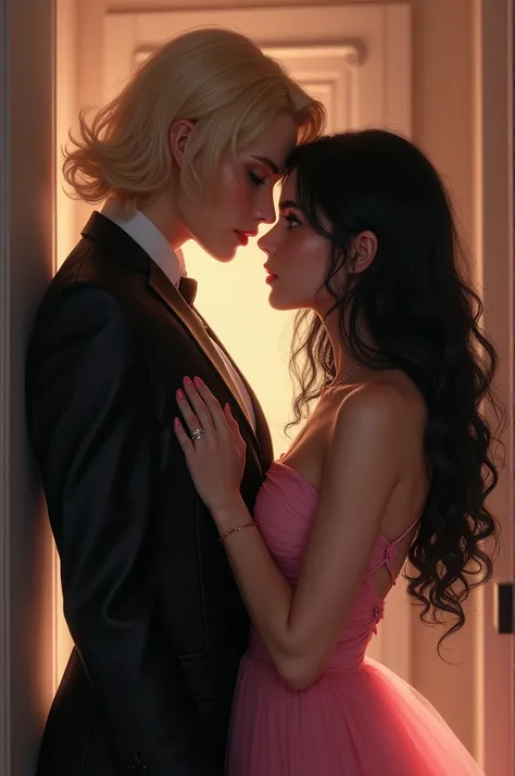 Two brides, one with blond hair and the other with black hair
That the blonde is possessive ,  but very much that she looks as if she doesnt want her girlfriend to be touched 
And may the black hair be adorable
The blonde dressed in a completely black suit...