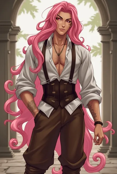 name;  Luther Manchester 
Age : 26
Gender : masculine
hair: pastel pink,  knee-length ,  the front part is only about two open locks covering your eyebrows

Face :  dark pink eyes ,  long eyelashes , thick eyebrows, feminine and masculine factions 
Corps: ...