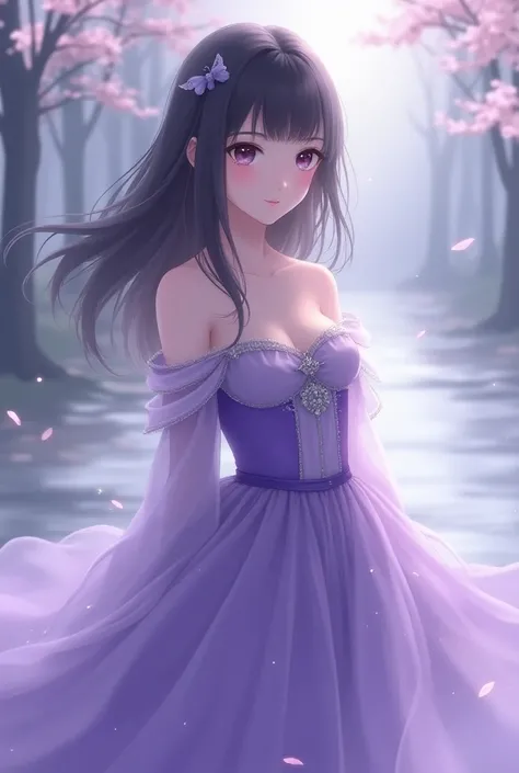 Hinata wears a long purple dress 