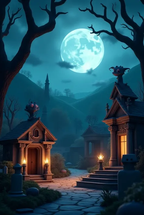  Dark style cemetery designed Pixar style Disney cartoon