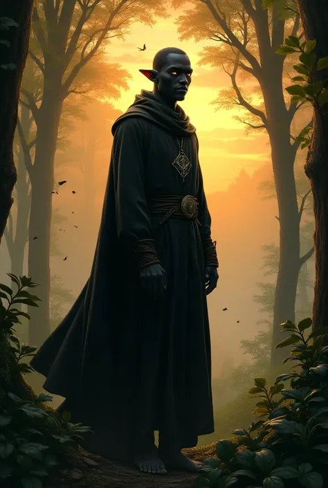 Black Elf male monk,medieval fantasy style 