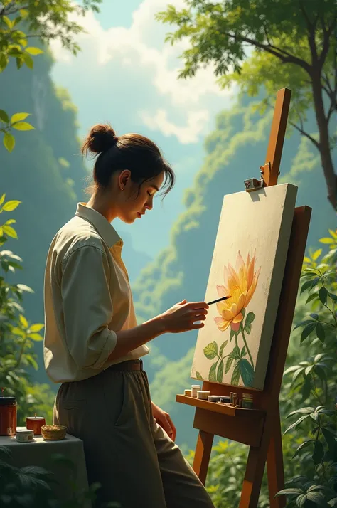 Natural image of a person painting a picture 