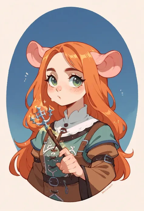 Rat girl, character design, cute, fantasy, medieval, long hair, magic