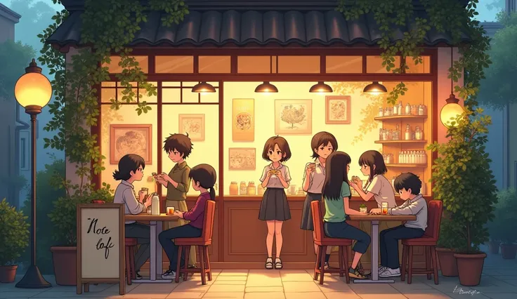 Anime cafe. A sign in front of the store says note lofi