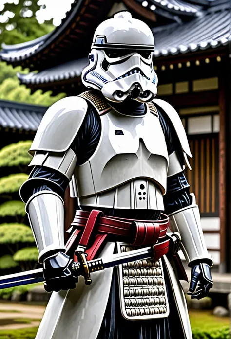 Stormtrooper (Star Wars) stylized as a feudal Japanese samurai.