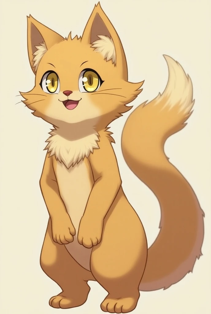 s
Man
Yellow eyes
Anthropomorphic sand-colored cat
Fluffy wool, long tail.
Fit, slightly pumped up.
anime, 