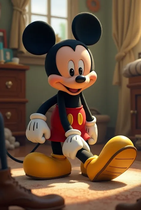 Mickey s’habille met ses chaussures 


