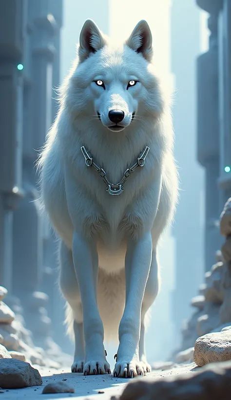 futuristic image of a white wolf.