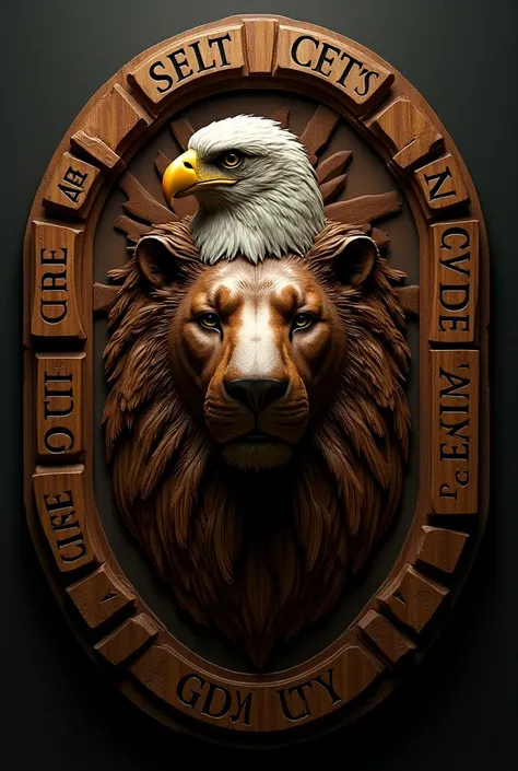 The words Do the things that glorify the name of God and make the family proud  around  a regal eagle that has a letter G sitting on its head while the eagle is sitting on a rawing  lions head made of rich shinny and vanished  wood 