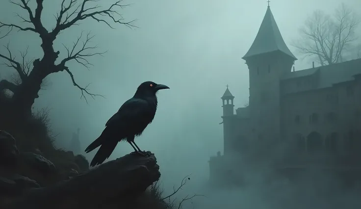 hard fog, dark ambient, gothic elements, crow
