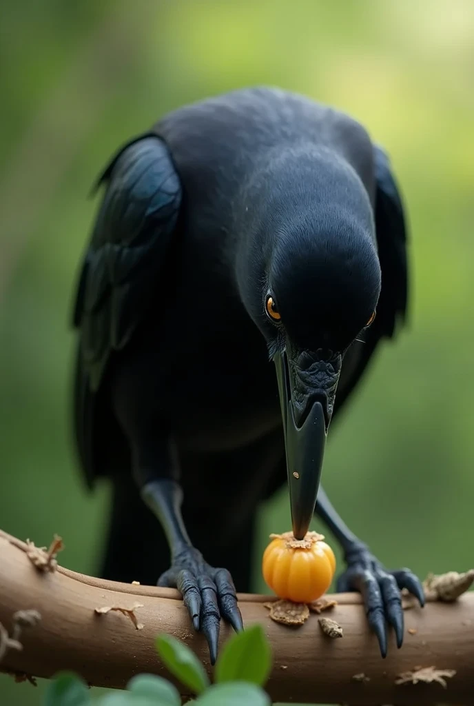 A crow eating from a 