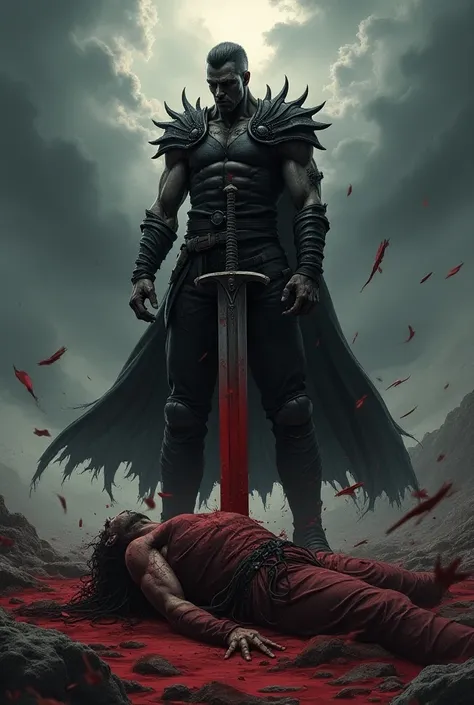 faça um wallpaper do personagem Guts de berserk empalando o personagem Griffith