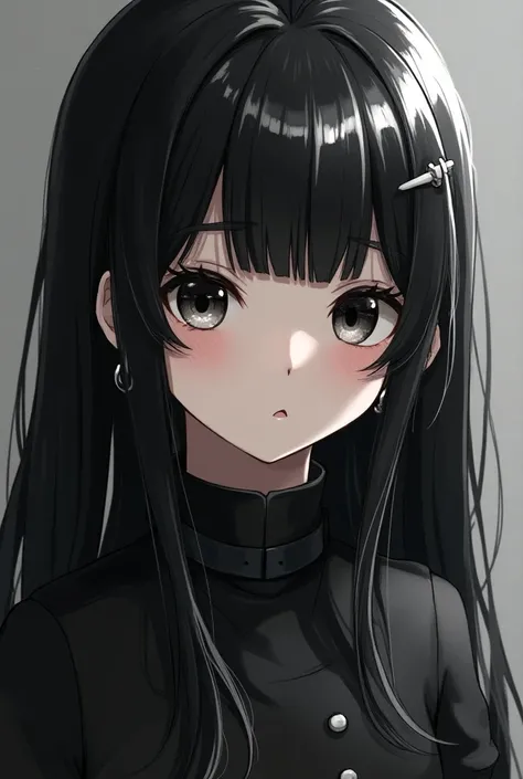 Girl with long black and white hair,  black eyes 