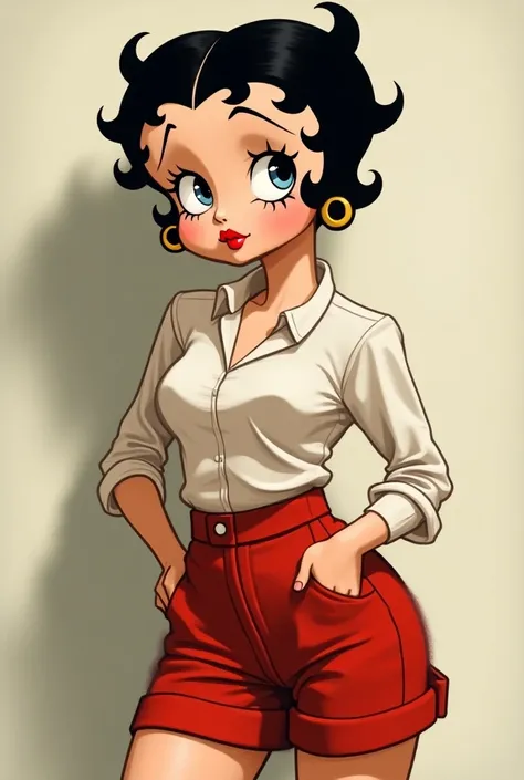 Betty boop lesbian with mens shorts and cold blouse
