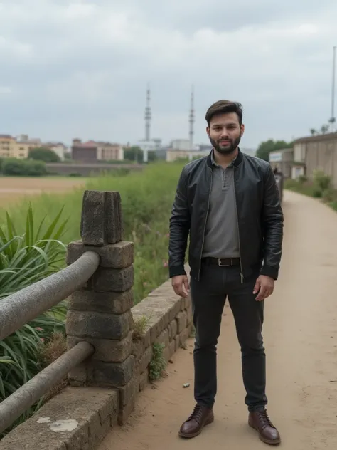 Khabir(a 26 years old man,detailed sharp face, freckels and skin pores are visible,pale skin, has a beard, textured medium brown hair,charming)