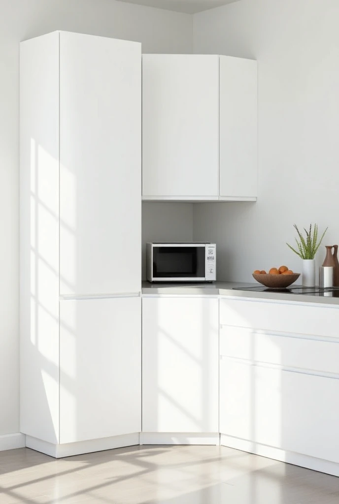 A cabinet that fits the microwave and a part for placing spices that has a height of 2,30 and 60 wide ( But it is a corner cabinet it is a single closet between two walls ) Just the whole front of the color white 