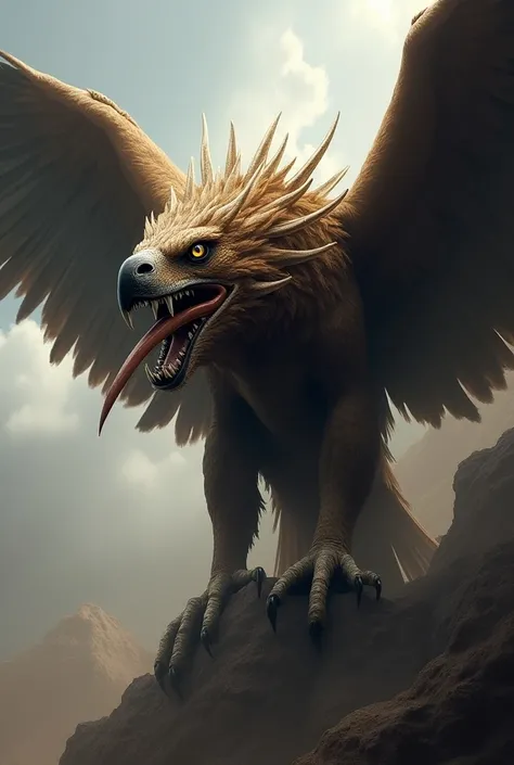  saber-toothed tiger eagle — a giant eagle with the sharp teeth of a saber-toothed tiger, becoming a fearsome predator in the skies .Warrior style puts him on his feet 