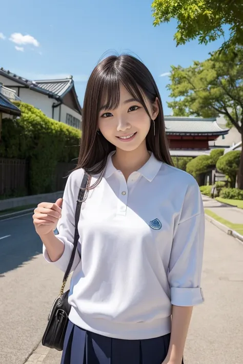 High quality masterpiece, 8k, , Japanese Girls, RAW Photos,       absurd, Winner portrait smile face, 笑face, Alone, uniform, Summer Clothes Idol&#39;face, violet, Gardenia, Delicate girl,        long black hair       , Dark Eyes, Upper body digital SLR,   ...